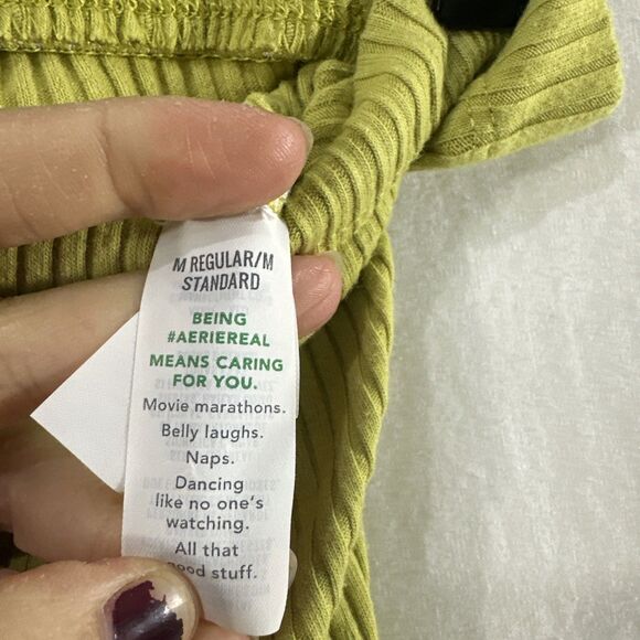 Aerie Ribbed Flare Green Pull On Pants Womens Size M Boho Flare Colorful - Picture 7 of 9